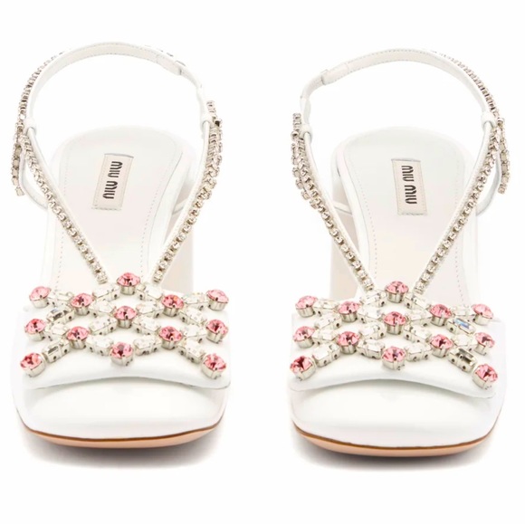 Prada Shoes - Miu Miu Crystal Embellished White Patent-Leather Pump/ Sandals. 39.5